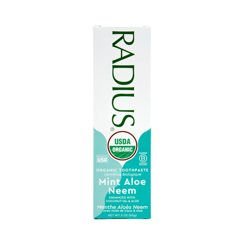 RADIUS Toothpaste, Mint Aloe Neem, 3 oz, USDA Organic Non-Toxic Chemical-Free Gluten-Free, Designed to Improve Gum Health & Prevent Cavities, Pack of 1 - Image 2
